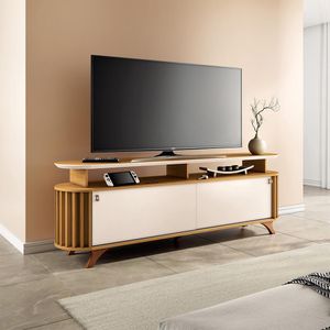 Bancada Decorativa Kirby 1.8 TV até 70 Pol. Ripada Cinamomo/Off White G26 - Gran belo