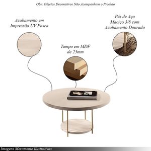 Conjunto Decorativo Aparador e 2 Mesas de Centro Walker Tampo MDF/Vidro Off White G26 - Gran Belo