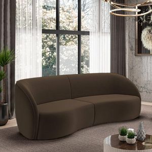 Sofá Decorativo Sala de Estar Bipartido 288cm Clarke Veludo Marrom G45 - Gran Belo