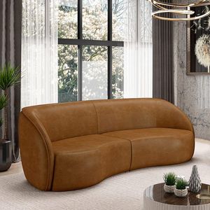 Sofá Decorativo Sala de Estar Bipartido 288cm Clarke PU Caramelo Manchado G45 - Gran Belo