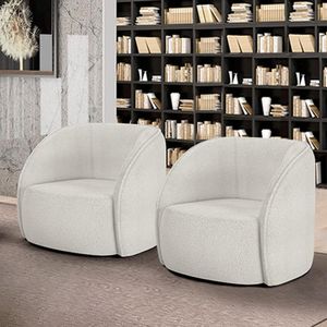 Kit 2 Poltronas Decorativas  Sala de Estar Clarke Bouclê OffWhite G45 - Gran Belo