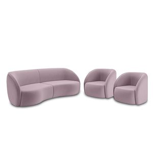 Conjunto Sofá Sala de Estar Bipartido 288cm e 2 Poltronas Clarke Veludo Rosê G45 - Gran Belo