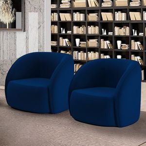 Kit 2 Poltronas Decorativas  Sala de Estar Clarke Veludo Azul G45 - Gran Belo