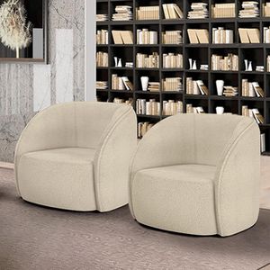Kit 2 Poltronas Decorativas  Sala de Estar Clarke Bouclê Bege G45 - Gran Belo