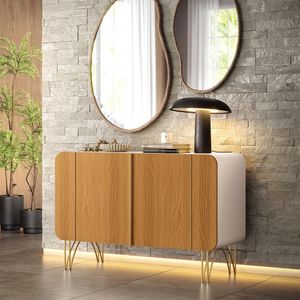 Buffet Benvenuto MDP/MDF Decorativo Sala de Estar com Pés em Aço Off White/Cinamomo G26 - Hb Móveis