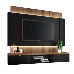 Painel Home Suspenso 1.8 para TV até 55" com Fita LED MDP/MDF Shawn Preto/Castanho G26 - Gran Belo