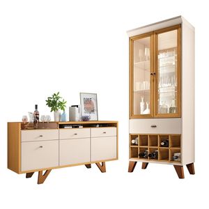 Conjunto Cristaleira e Buffet Aparador Decorativo Andorra/Noeli Off White/Cinamomo G26 - Gran Belo