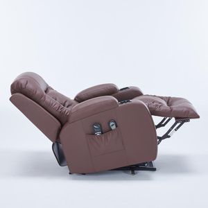 Poltrona do Papai Lift Sala de Estar Reclinável Austin Elétrica Aquecimento Massagem PU Marrom Chocolate G94 - Gran Belo