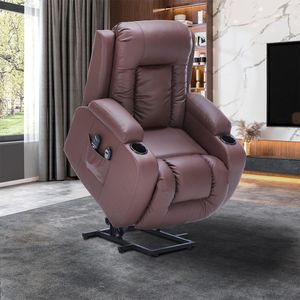 Poltrona do Papai Lift Sala de Estar Reclinável Austin Elétrica Aquecimento Massagem PU Marrom Chocolate G94 - Gran Belo