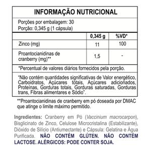 Suplemento Alimentar Nature Healthy Cranberry Exocyan + Zinco 11Mg - 30 Caps