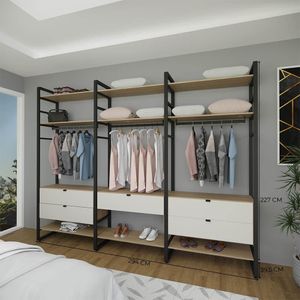 Closet Aberto Com 5 Gavetas e 9 Prateleiras Herval Valence, Cedro/Off White