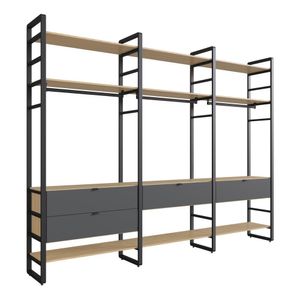 Closet Aberto com 4 Gavetas e 9 Prateleiras Herval Valence, Cedro/Grafite