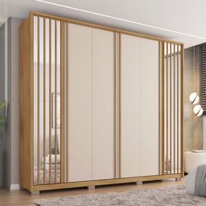 Guarda Roupa Casal Orfeus Ripado 6 Portas 4 Gavetas Caemmun - Buriti/off white