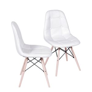Kit 2 Cadeiras PU Acabamento Acolchoado e em Botonês com Base Madeira OR Design - Branco