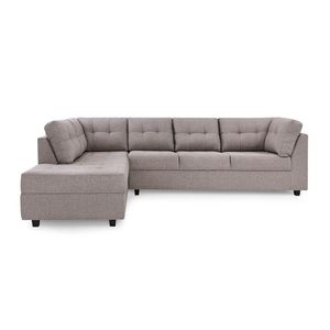 Sofá de Canto 6 Lugares Herval Gran, Chaise Direito, Linho Bege