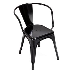 Cadeira Fixa Design Tolix com Braços Metal Pelegrin PEL-1708 Preta