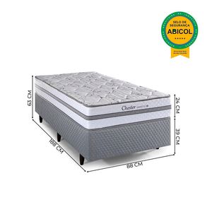 Cama Box Solteiro Herval Chester, Molas Maxspring, 63x88x188 cm