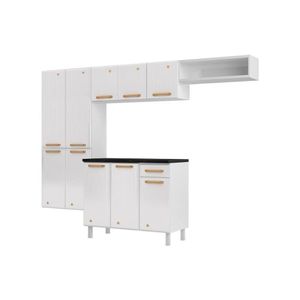Kit De Cozinha Modulada 4pçs Diamante Smart 2 Armários + 1 Balcão + 1 Paneleiro Branco/Preto Telasul