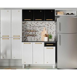 Kit De Cozinha Modulada 4pçs Diamante Smart 2 Armários + 1 Balcão + 1 Paneleiro Branco/Preto Telasul