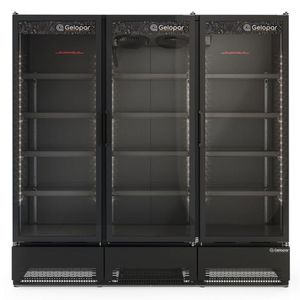 Expositor Vertical Linha Carbono 3 Portas Gcvr1450cb Gelopar Refrigerador 1468 Litros All Black 220v