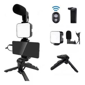 Tripé Suporte De Celular Com Iluminação De Led Microfone Condensador P2 Com Controle Sem Fio