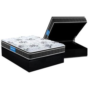 Cama Box Baú Casal Colchão Espuma D33 Probel Premium Extra Firme Pillow Top+Base Black(138X188)