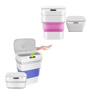 Lixeira Automatica Sensor Smart Cesto De Lixo Retratil Inteligente A Prova Agua Viagem Camping Praia Azul