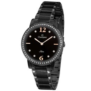 Relógio Champion Feminino Ref:Cs28432d Slim Aço Black