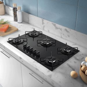 Cooktop 5 Bocas Preto Mesa de Vidro Atlas Agile Up Mega Chama Bivolt