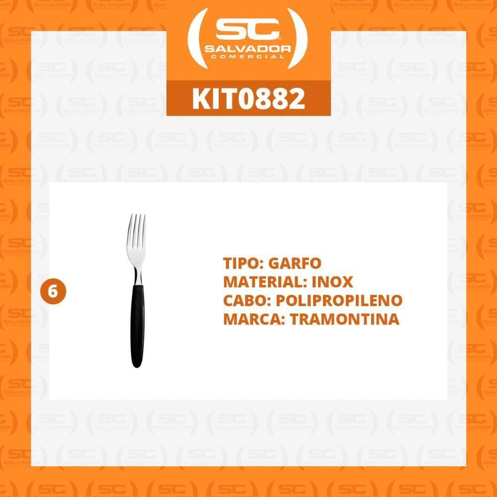 Kit - 6 Garfos De Mesa Ipanema Lâmina Em Aço Inox Cabo Preto Gptop - Tramontina