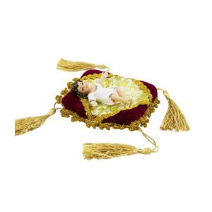 Menino Jesus Roupa Branca Na Almofada 7.5cm - Enfeite Resina - Tudo em Caixa