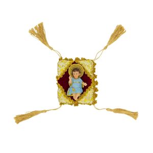 Menino Jesus Roupa Azul Na Almofada 8cm - Enfeite Resina - Tudo em Caixa