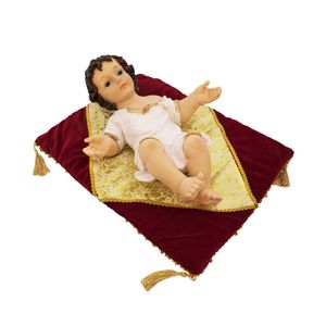 Menino Jesus Roupa Branca Na Almofada 43cm - Enfeite Resina - Tudo em Caixa