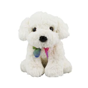 Cachorro Branco Laço Sentado 20cm - Pelúcia - Tudo em Caixa