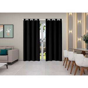 Cortina Isa Varão Tecido Oxford 2,80m x 2,30m p/ Porta Balcão - Preto