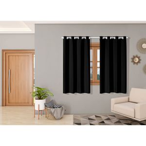 Cortina Isa Varão Tecido Oxford 2,00m x 1,40m p/ Janela Sala Quarto - Preto