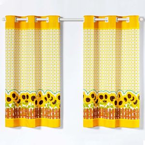Cortina Gourmet Varão Cozinha Tecido Oxford 2,00m X 1,30m - Girassol Amarelo