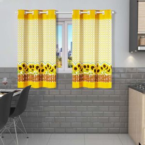 Cortina Gourmet Varão Cozinha Tecido Oxford 2,00m X 1,30m - Girassol Amarelo