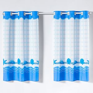 Cortina Gourmet Varão Cozinha Tecido Oxford 2,00m X 1,30m - Conchas Praia Azul