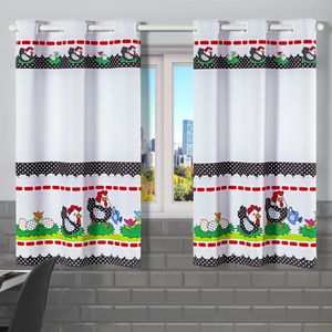 Cortina Gourmet Varão Cozinha Tecido Oxford 2,00m X 1,30m - Galinha Branca
