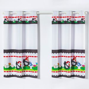 Cortina Gourmet Varão Cozinha Tecido Oxford 2,00m X 1,30m - Galinha Branca