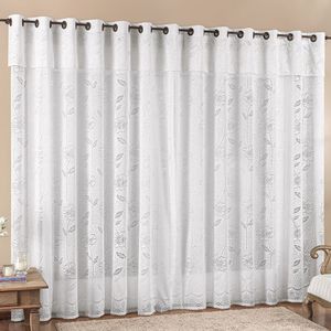 Cortina Jade para Trilho Suisso Max Tecido Renda Floral 4,00m x 2,50m Sala Quarto - Branca
