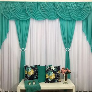 Cortina Mara para Varão Duplo Malha Gel Sala Quarto 3,00m x 2,60m - Verde Tifani e Branco