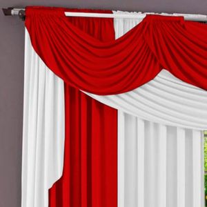 Cortina Imperiale Varão Tecido Malha Gel Sala Quarto 3,00 x 2,60 Metros - Vermelho e Branco
