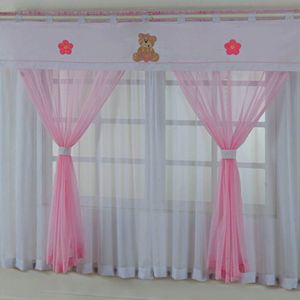 Cortina Quarto Bebê Menina Ursinha Baby Bordada Voal 2,00 x 1,80m - Rosa