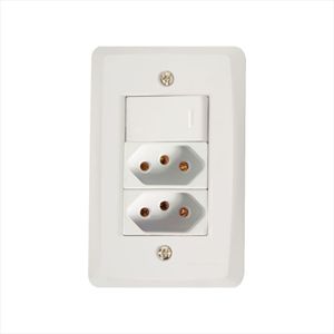 Conjunto 4x2 com 1 Interruptor Simples 10 A 250 V e 2 Tomadas 2P+T 10 A 250 V Tramontina Lux2 Branco