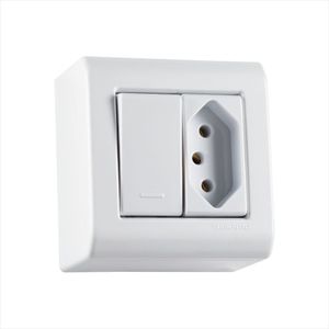 "Caixa de Sobrepor com 1 Interruptor Simples 10 A 250 V e 1 Tomada 2P+T 20 A 250 V Tramontina	"
