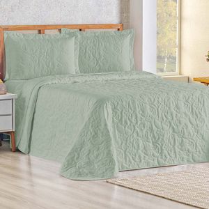 Cobre Leito Colcha Queen Mobili 03 Peças - Verde - 100% Poliéster