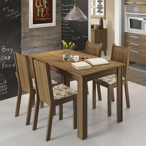 Sala Jantar Rosie Rustic/Lírio Bege Mesa 4 Cadeiras Madesa