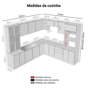 Armário De Cozinha Completa 566cm Lux Madesa 01 Rustic/cinza